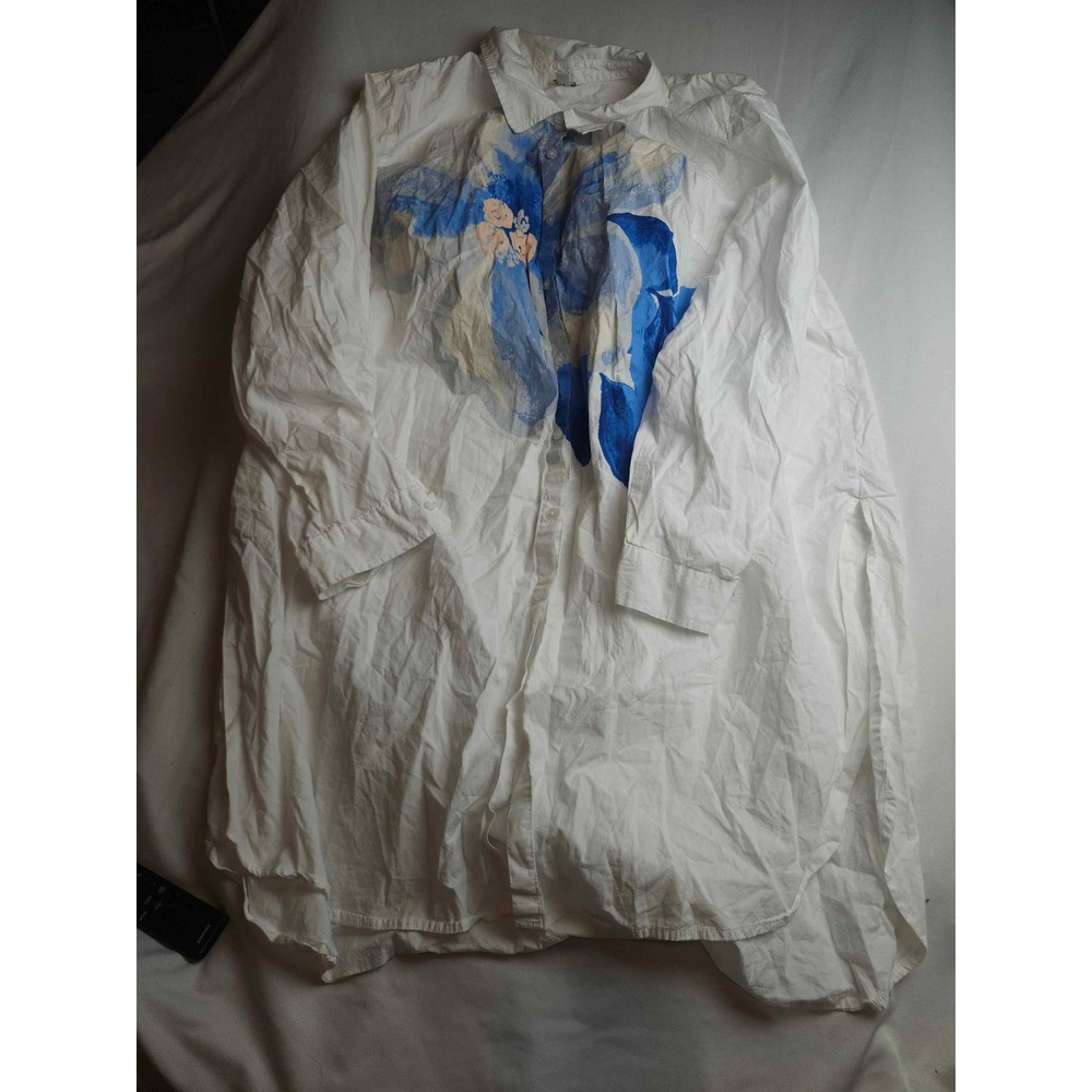 Cato Women Plus Size 26/28W White Blue Floral Graphic Button Down Tunic Shirt